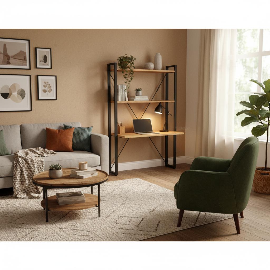 Bureau met schappenwand Industrieel Design | Mangohout en Staal | 130x60x200cm