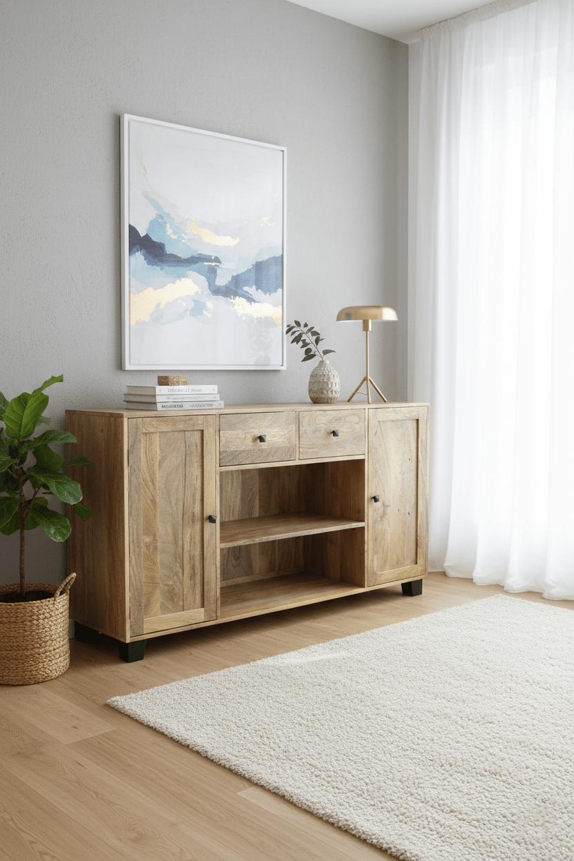 Sidetable wandmeubel met lades en deuren | 140 x 40 x 80 cm | Mangohout - Industrieelinhuis.nl
