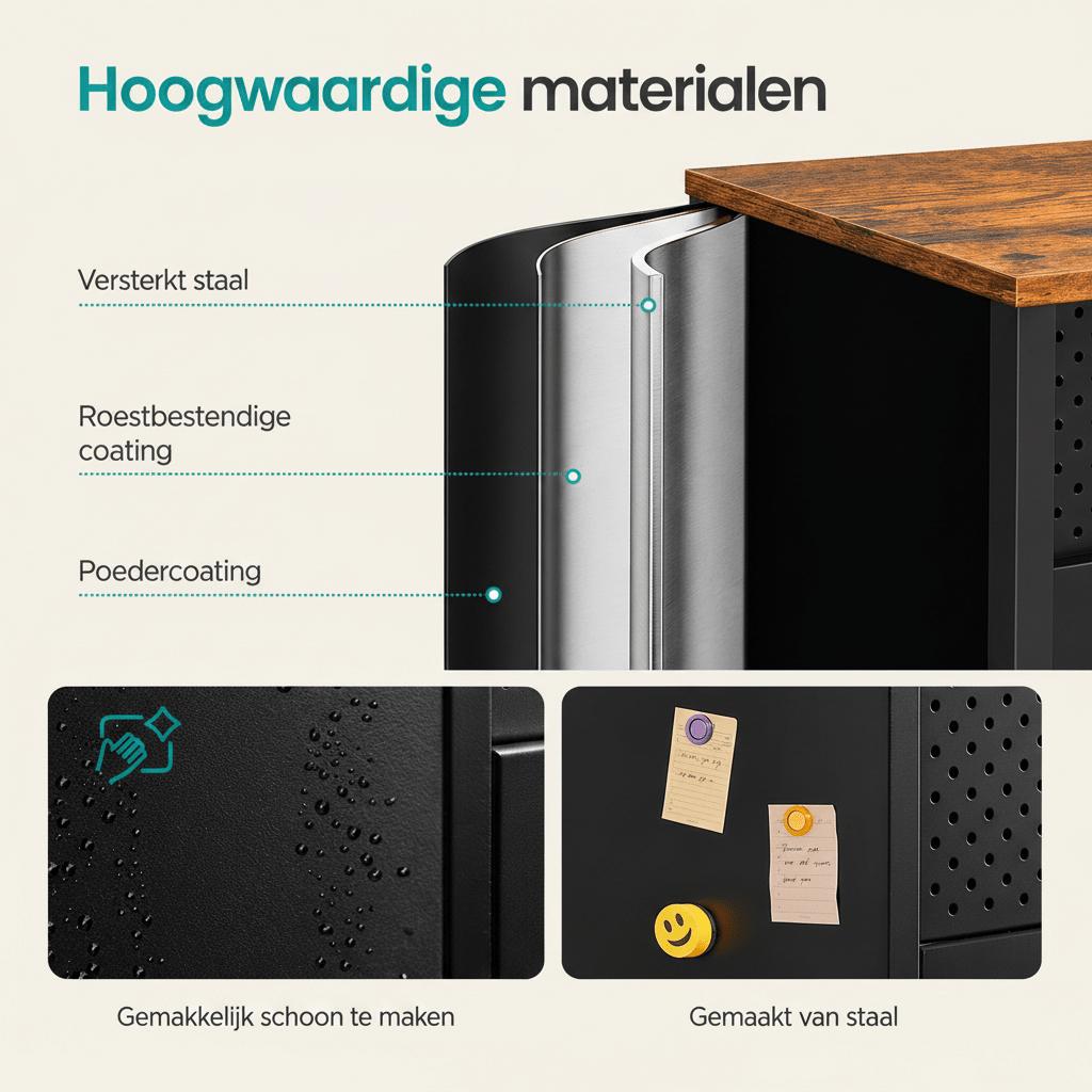 Metalen Opbergkast met 4 Deuren – Industrieel Dressoir met Verstelbare Planken en Pegboard - Industrieelinhuis.nl