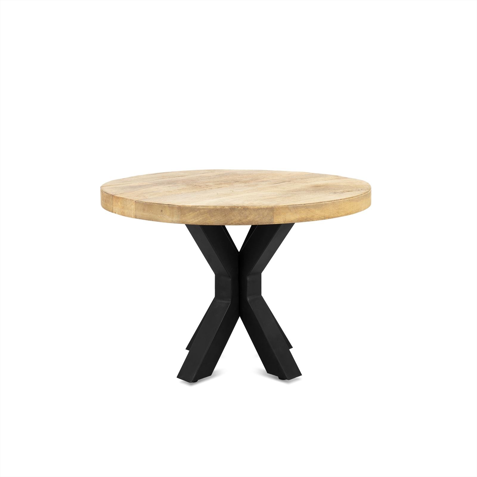 Salontafel Kyara Rond – Mangohout & Zwart Staal | 60 cm | Modern & Industrieel