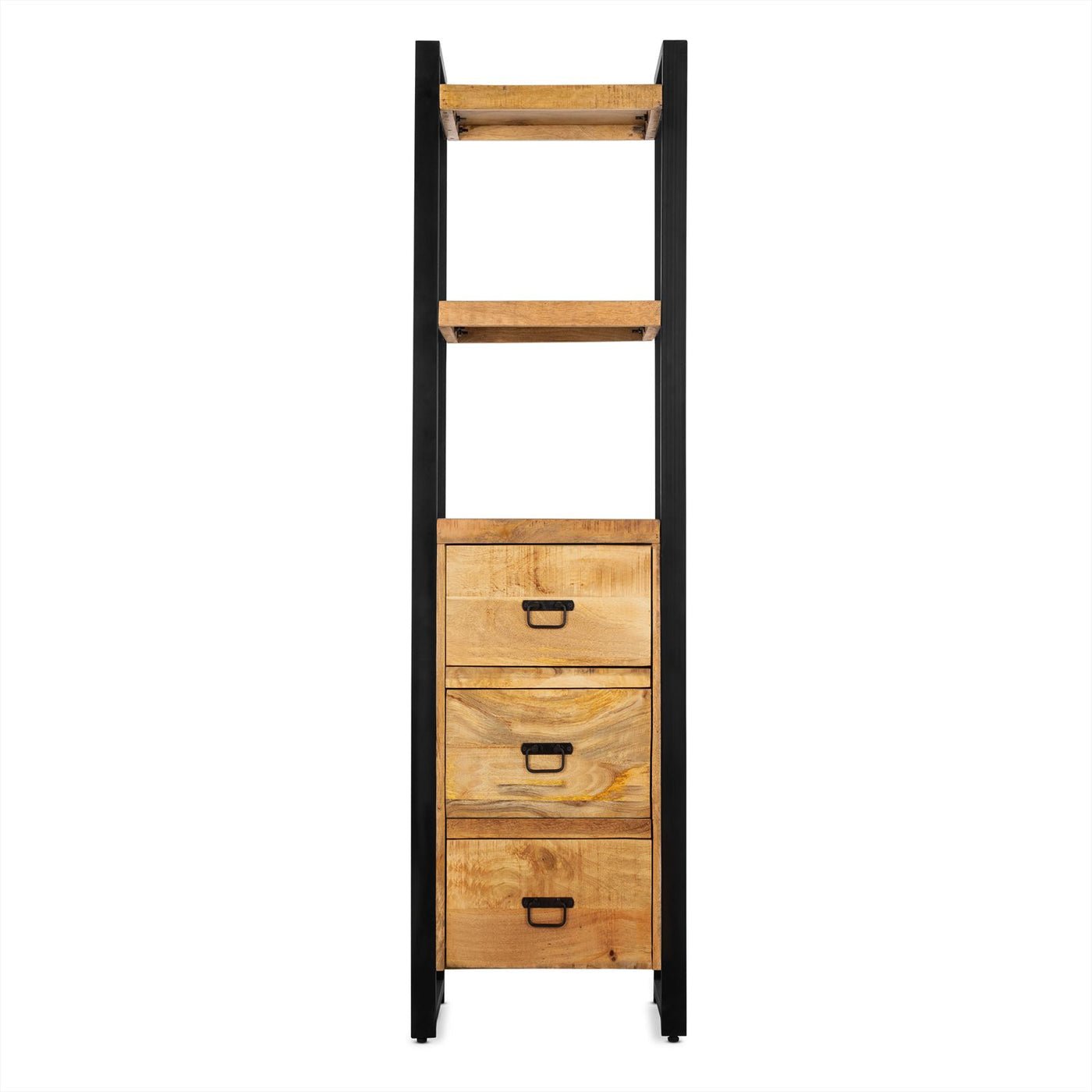 Smalle staande Boekenkast met lades Industrieel Design | Mangohout en Staal | 55x40x200cm - Industrieelinhuis.nl