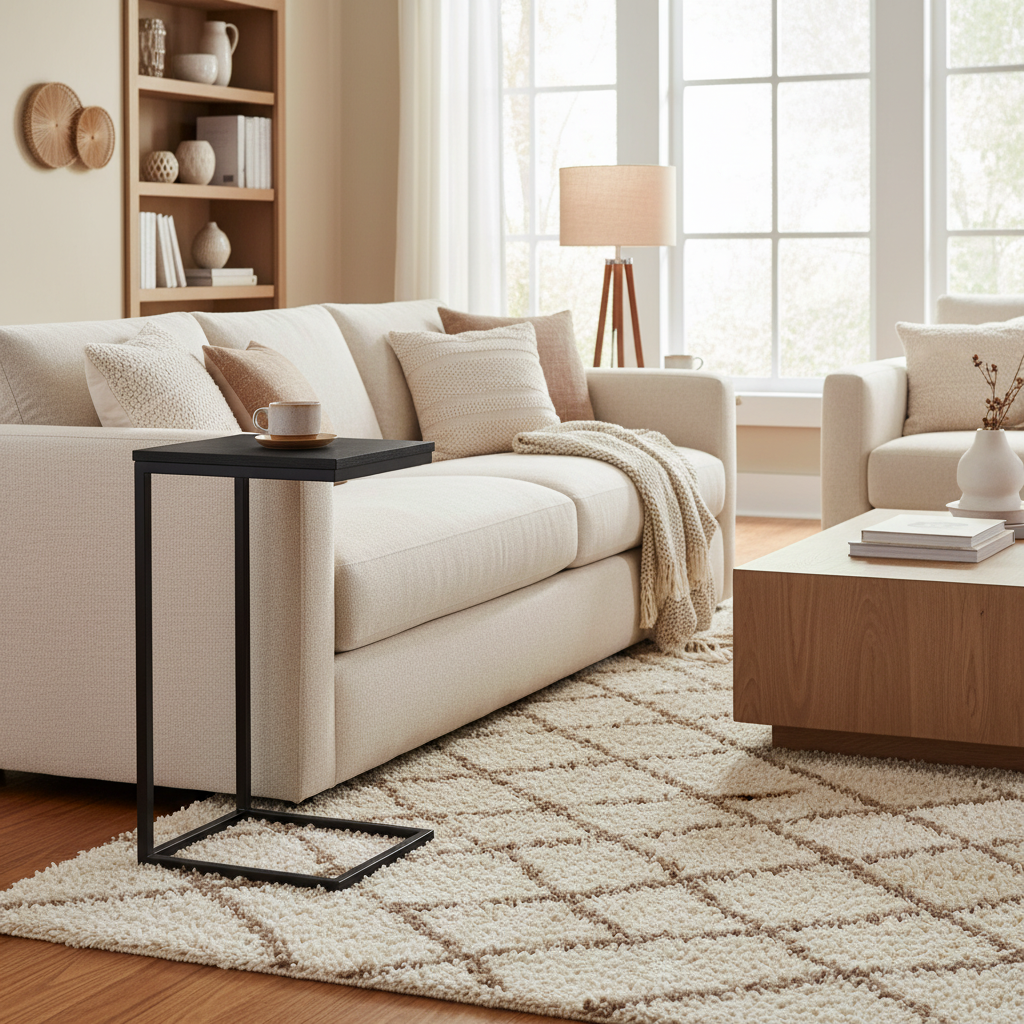 Bijzettafel voor over bank zwart | Set van 2 | Zwart Mangohout en Staal | 38x31x68cm