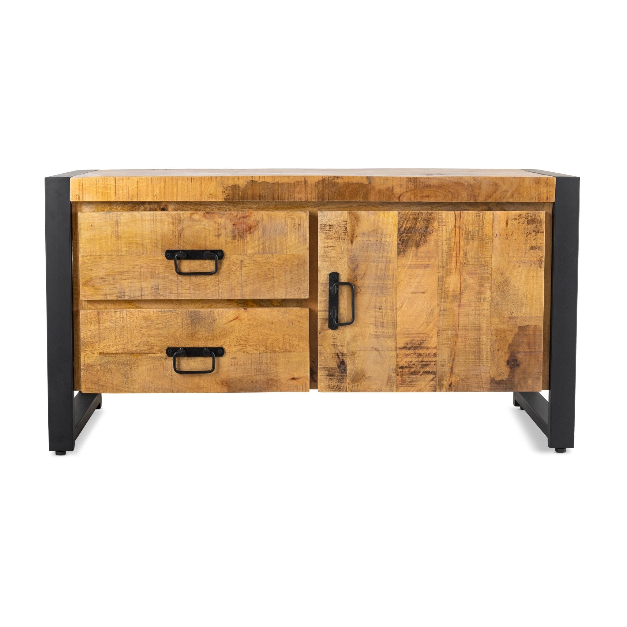 Britt 1-deur 2-laden TV-Meubel Mangohout en Staal - Industrieelinhuis.nl