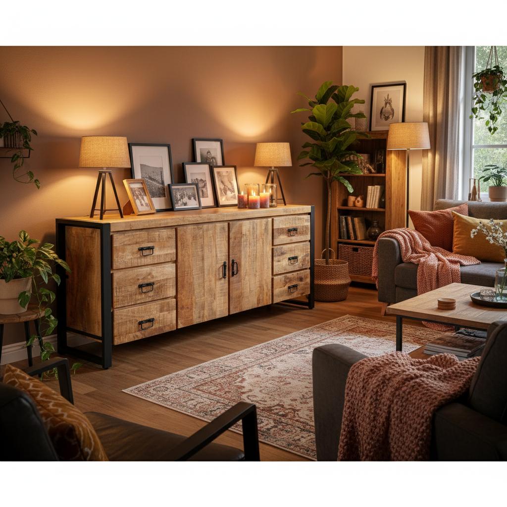 Dressoir Britt - 200 cm - 2-deurs 6-laden Mangohout en Staal - Industrieelinhuis.nl