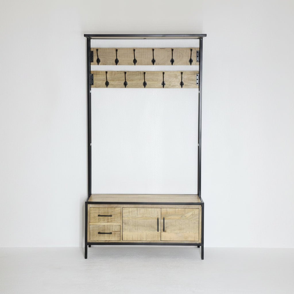 Britt Garderobe XL – Massief Mangohout & Staal | 100 × 40 × 190 cm