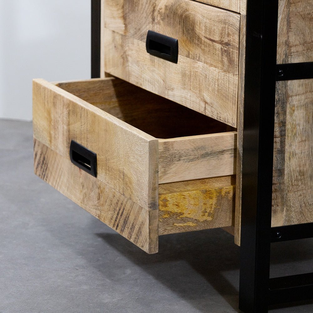 Industrieel Kastje van Mangohout met 2 Lades – Staal & Massief Hout | 75x65x45 cm - Industrieelinhuis.nl