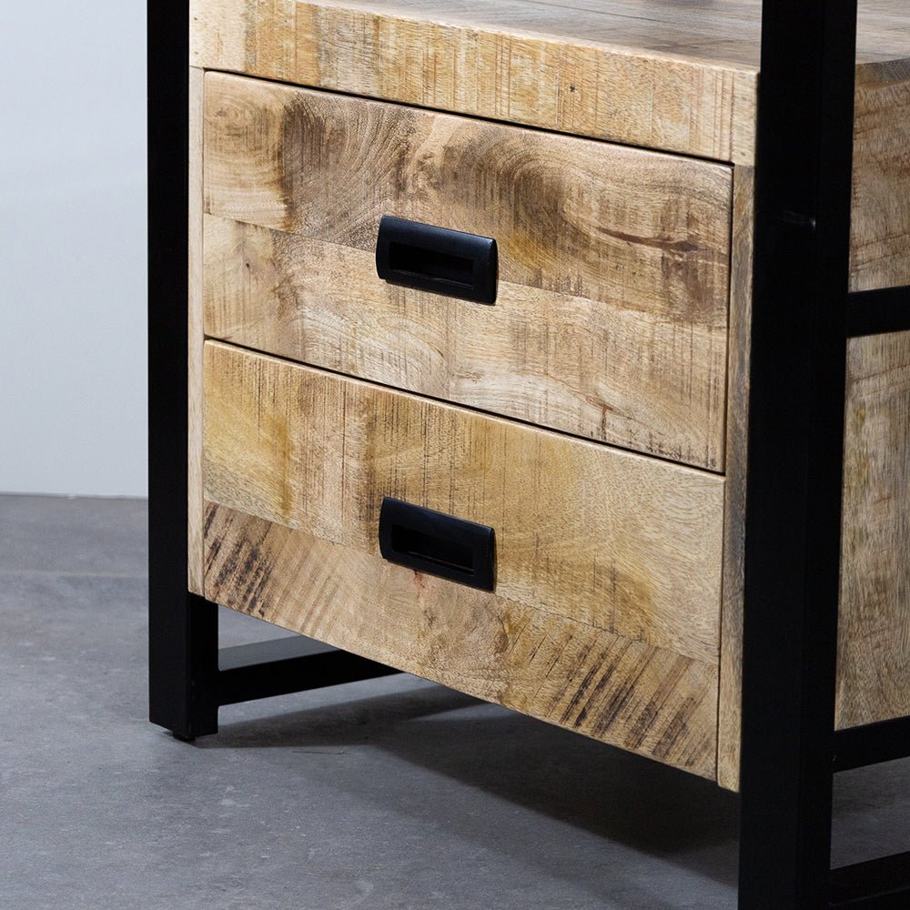 Industrieel Kastje van Mangohout met 2 Lades – Staal & Massief Hout | 75x65x45 cm - Industrieelinhuis.nl