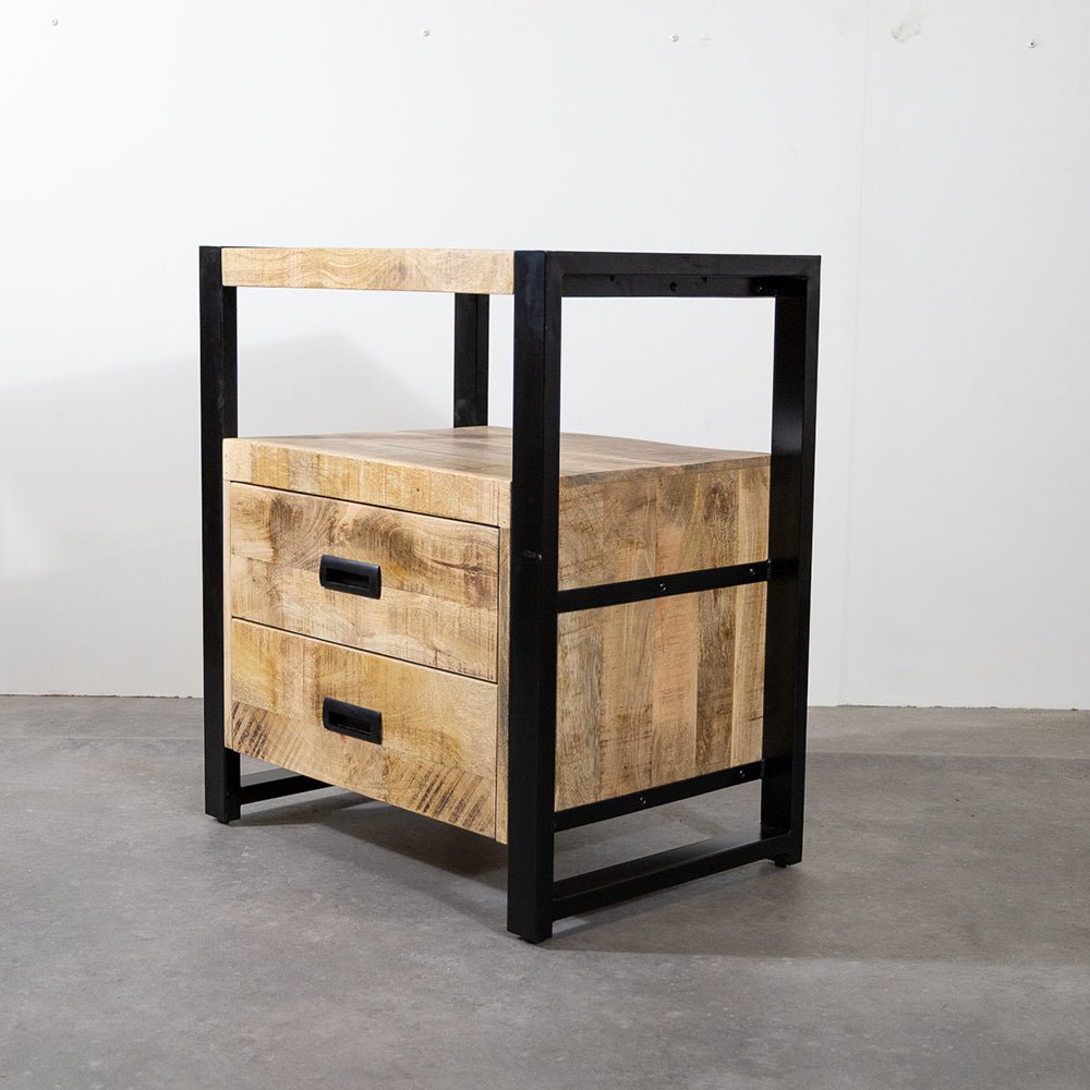 Industrieel Kastje van Mangohout met 2 Lades – Staal & Massief Hout | 75x65x45 cm - Industrieelinhuis.nl
