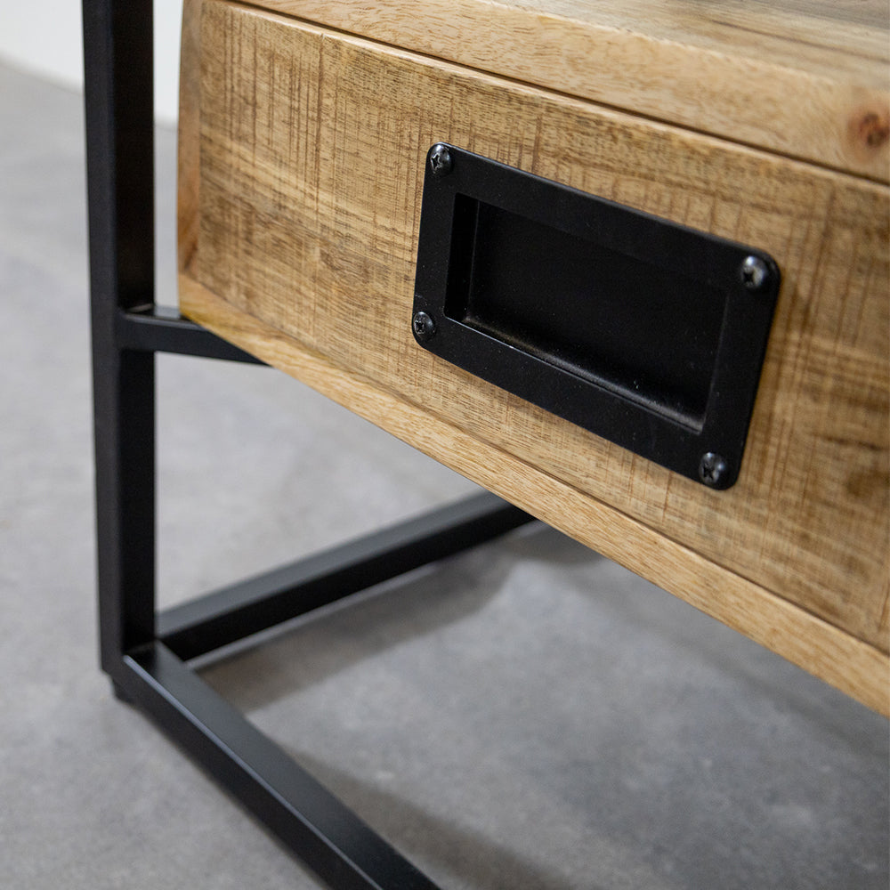 Seitentisch/Nachttisch Industriedesign | Mangoholz und Stahl 45x35x50