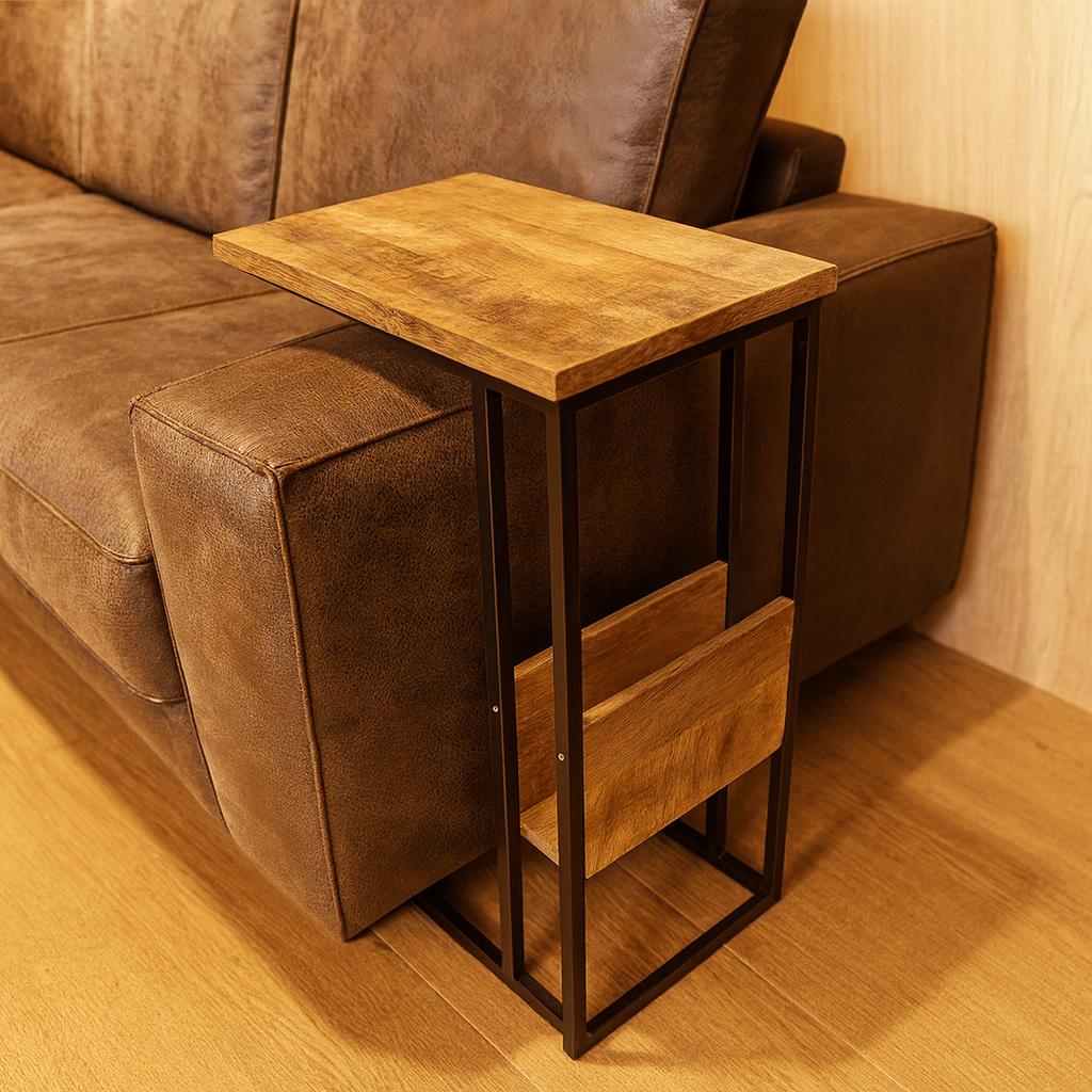 Bijzettafel voor over de bank | Mangohout en Staal | 45x29x69cm - Industrieelinhuis.nl