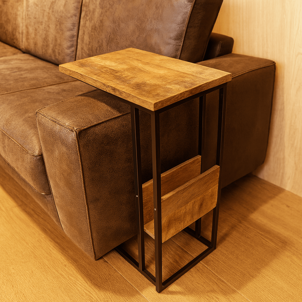 Bijzettafel voor over de bank | Mangohout en Staal | 45x29x69cm - Industrieelinhuis.nl