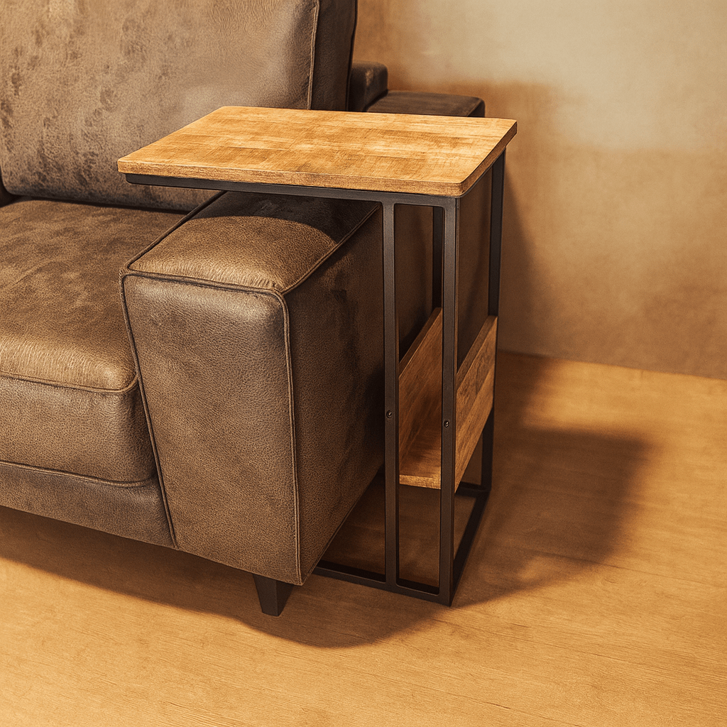 Bijzettafel voor over de bank | Mangohout en Staal | 45x29x69cm - Industrieelinhuis.nl