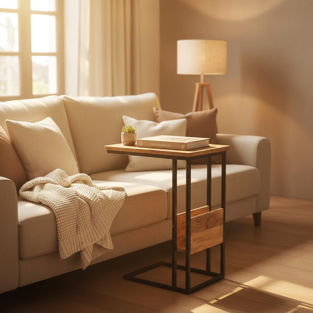 Bijzettafel Britt voor over de bank | Mangohout en Staal | 45x29x69cm - Industrieelinhuis.nl