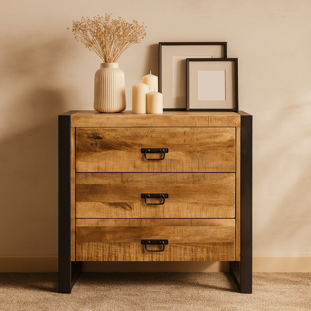 Ladekast Mangohout Britt | Mangohout en Staal | 80x40x80cm