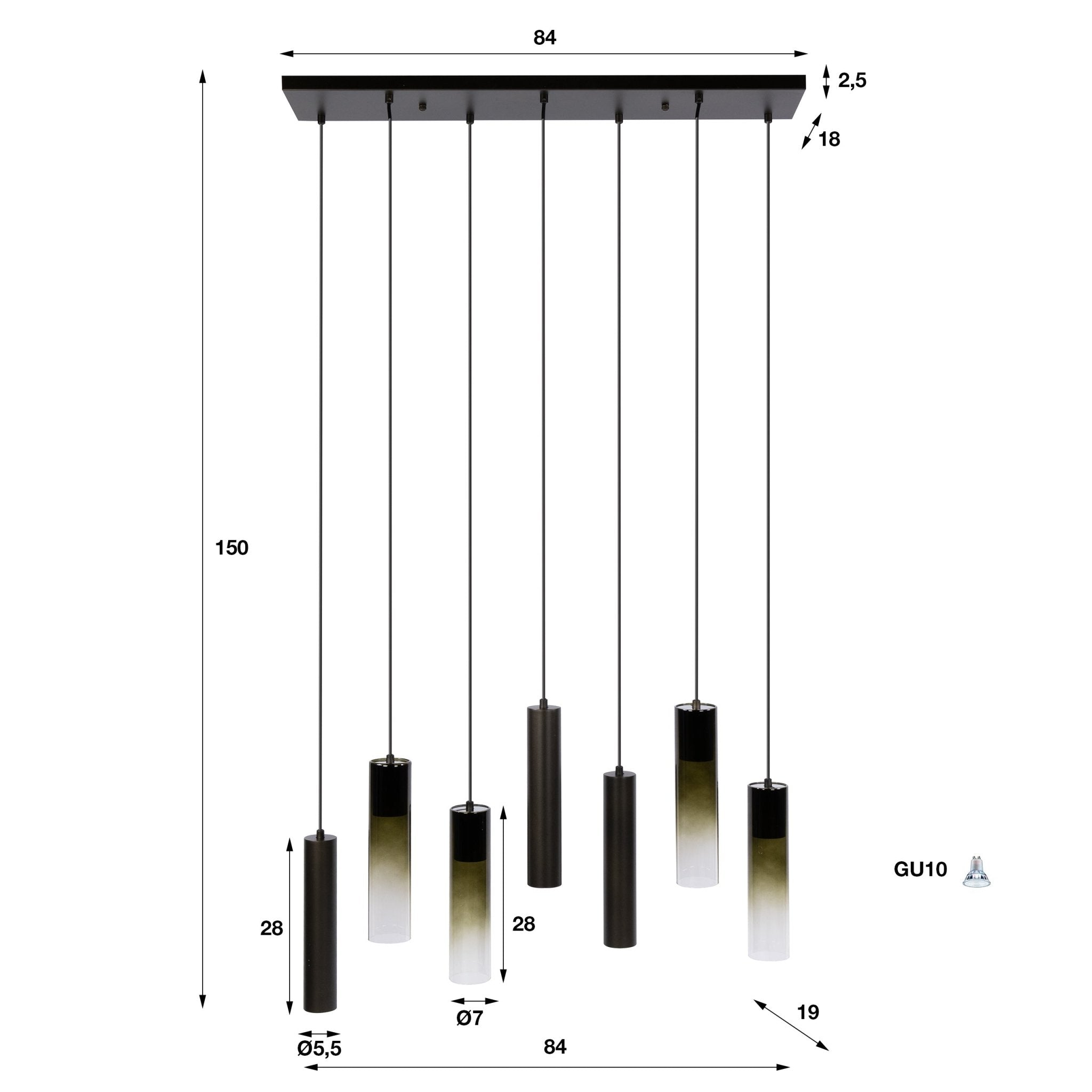 Hanglamp Lungo 4+3L