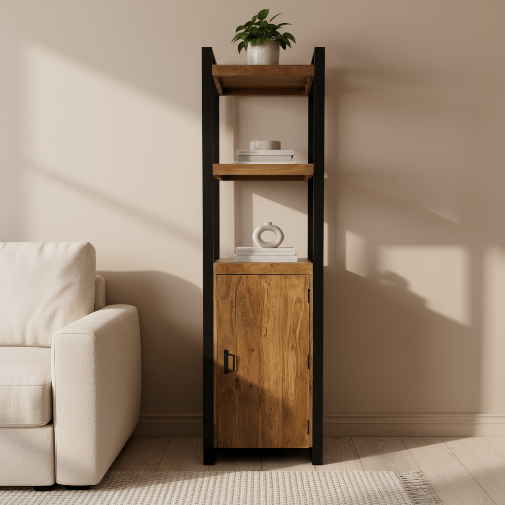 Boekenkast Boaz met 1 deur | 55 cm | Finish Warm - Industrieelinhuis.nl