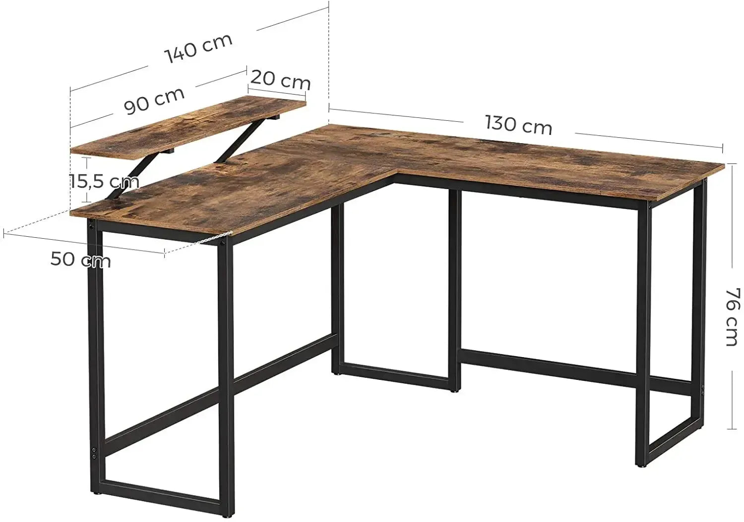 Hoekbureau Industrieel Design | Houtlook en Staal | 140x130x76cm - Industrieelinhuis.nl