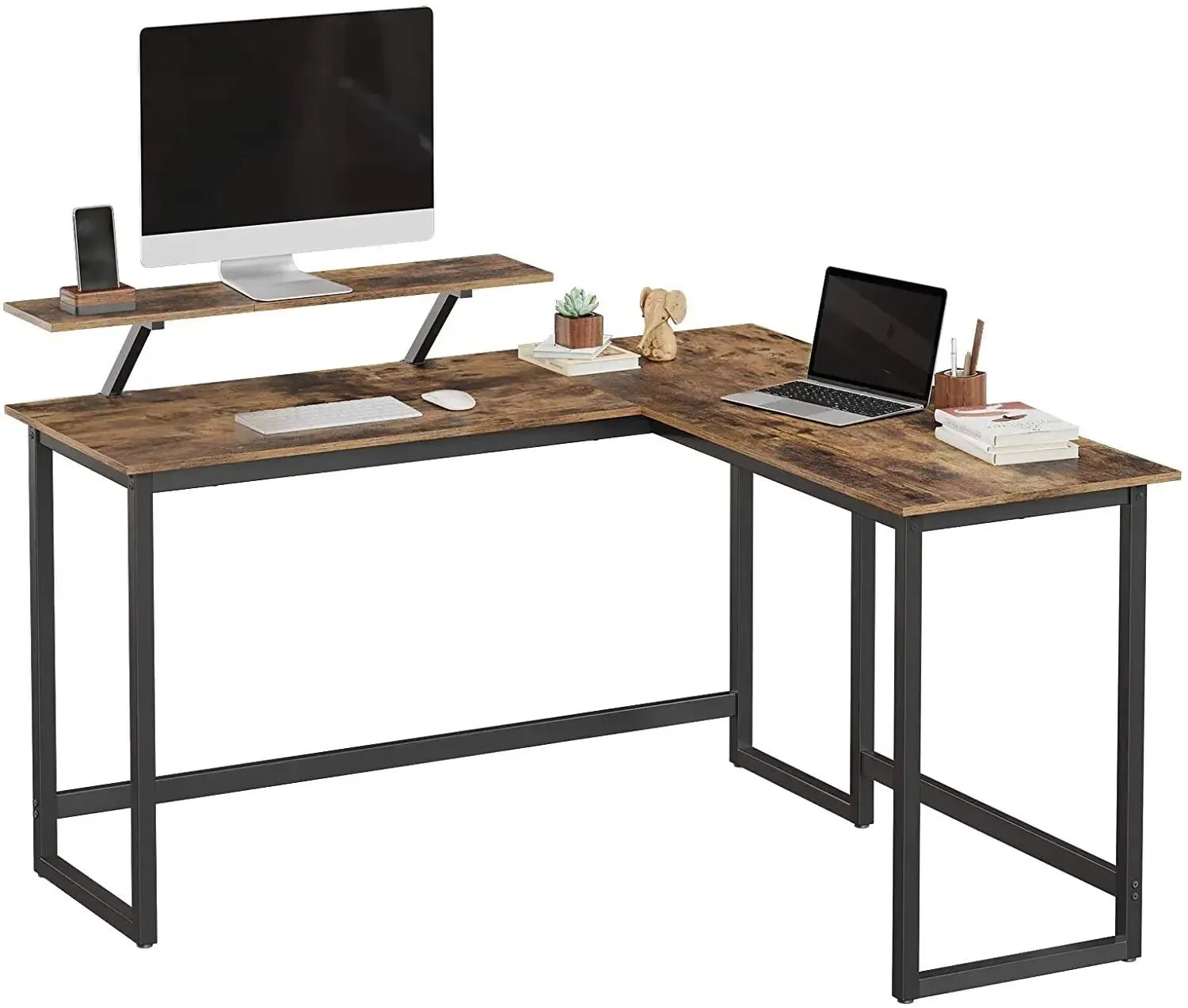 Hoekbureau Industrieel Design | Houtlook en Staal | 140x130x76cm - Industrieelinhuis.nl