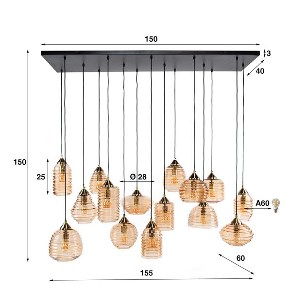 Hanglamp Rib Glass 5+5+5L