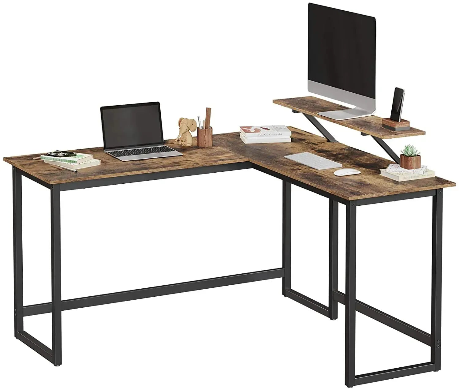 Hoekbureau Industrieel Design | Houtlook en Staal | 140x130x76cm - Industrieelinhuis.nl