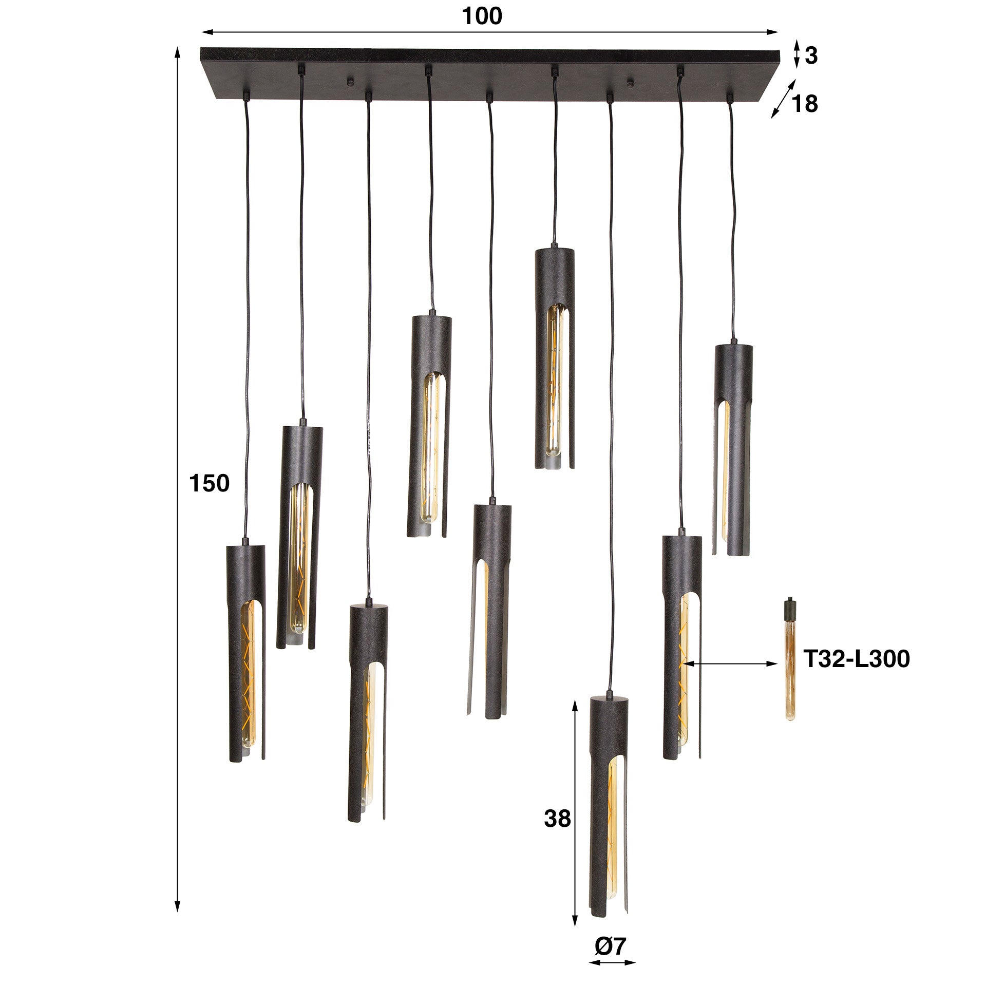 Hanglamp Tube 9L - Industrieelinhuis.nl