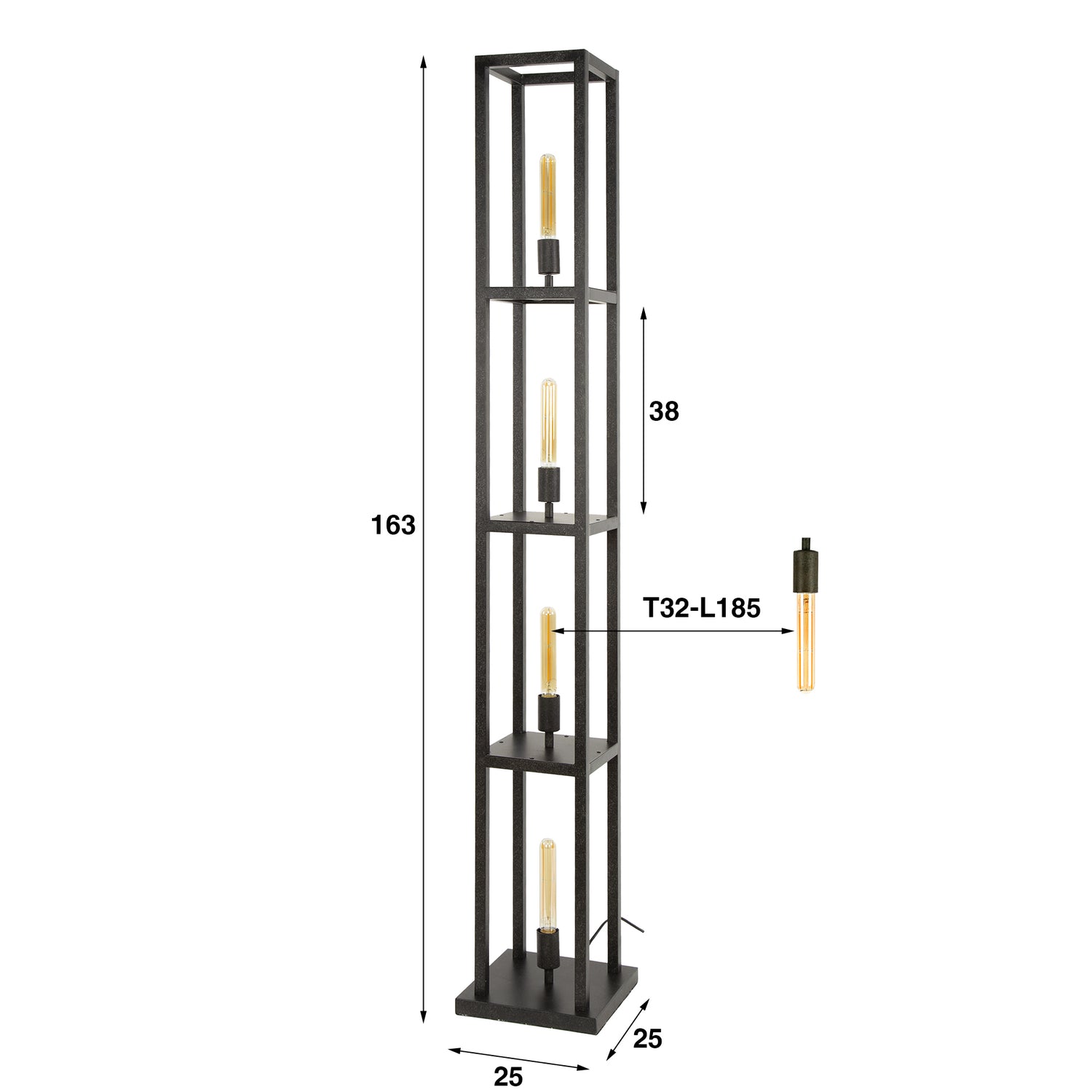 Vloerlamp 4L Quadra Zwart - Industrieelinhuis.nl