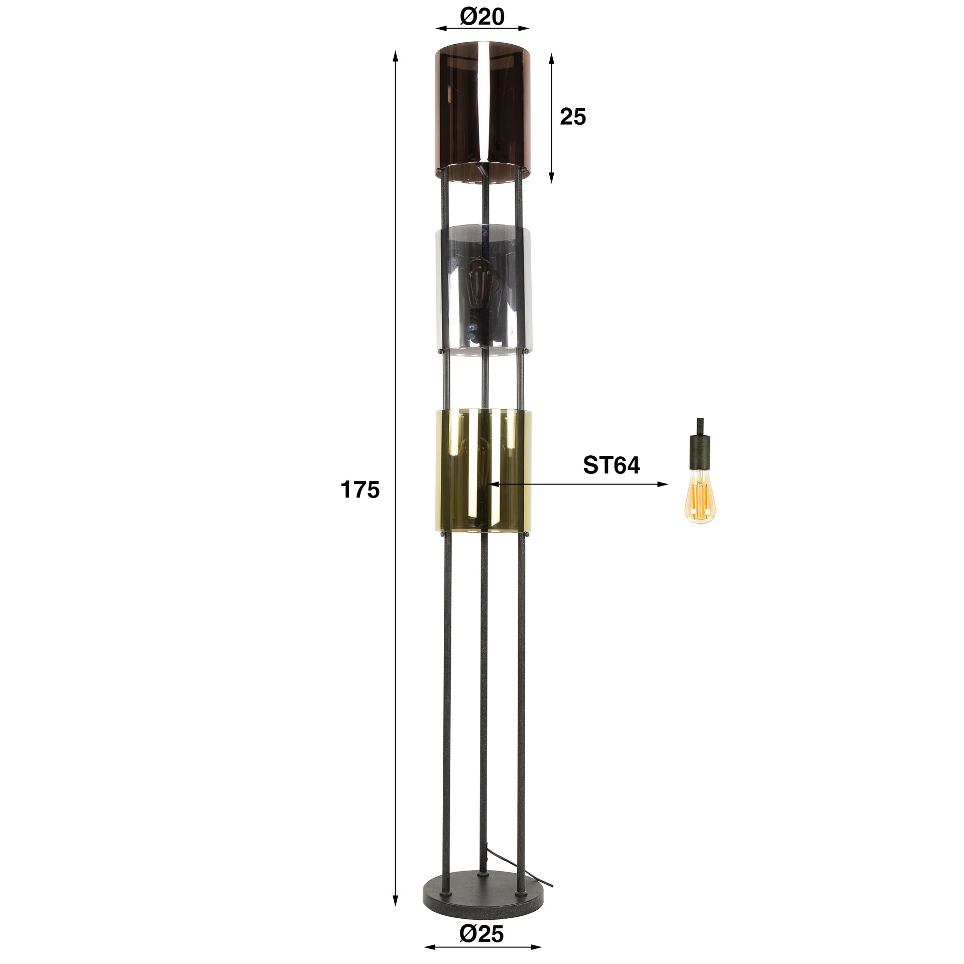 Vloerlamp 3L Lucente tricolore