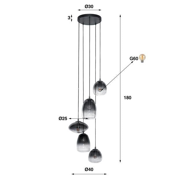 Hanglamp Faye Tiera Zwart 5 lichtpunten - Industrieelinhuis.nl