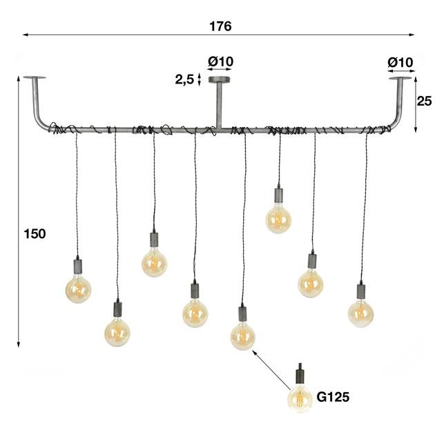 Hanglamp industrieel Robert 8 lichtpunten - Industrieelinhuis.nl