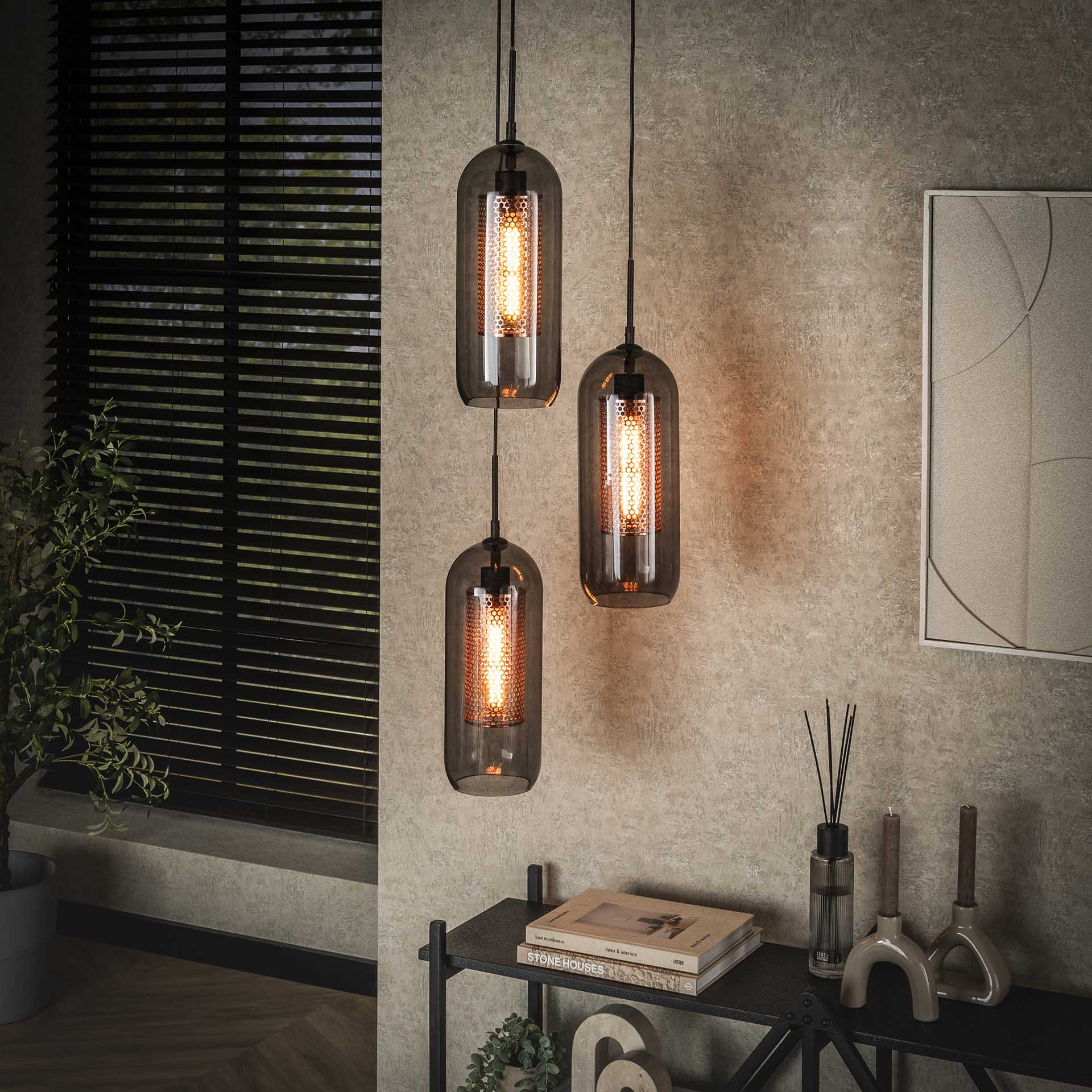 Hanglamp industrieel Diana Zwart set van 3 - Industrieelinhuis.nl