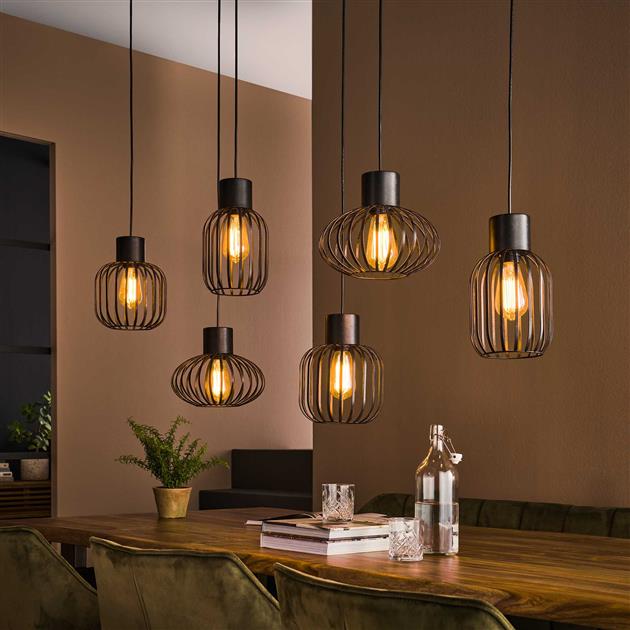 Hanglamp Zara Zwart 6 lichtpunten - Industrieelinhuis.nl