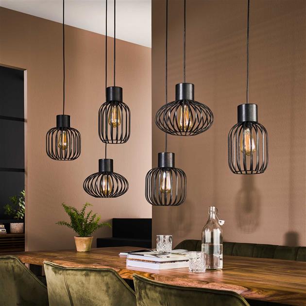 Hanglamp Zara Zwart 6 lichtpunten - Industrieelinhuis.nl