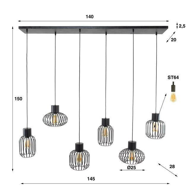 Hanglamp Zara Zwart 6 lichtpunten - Industrieelinhuis.nl