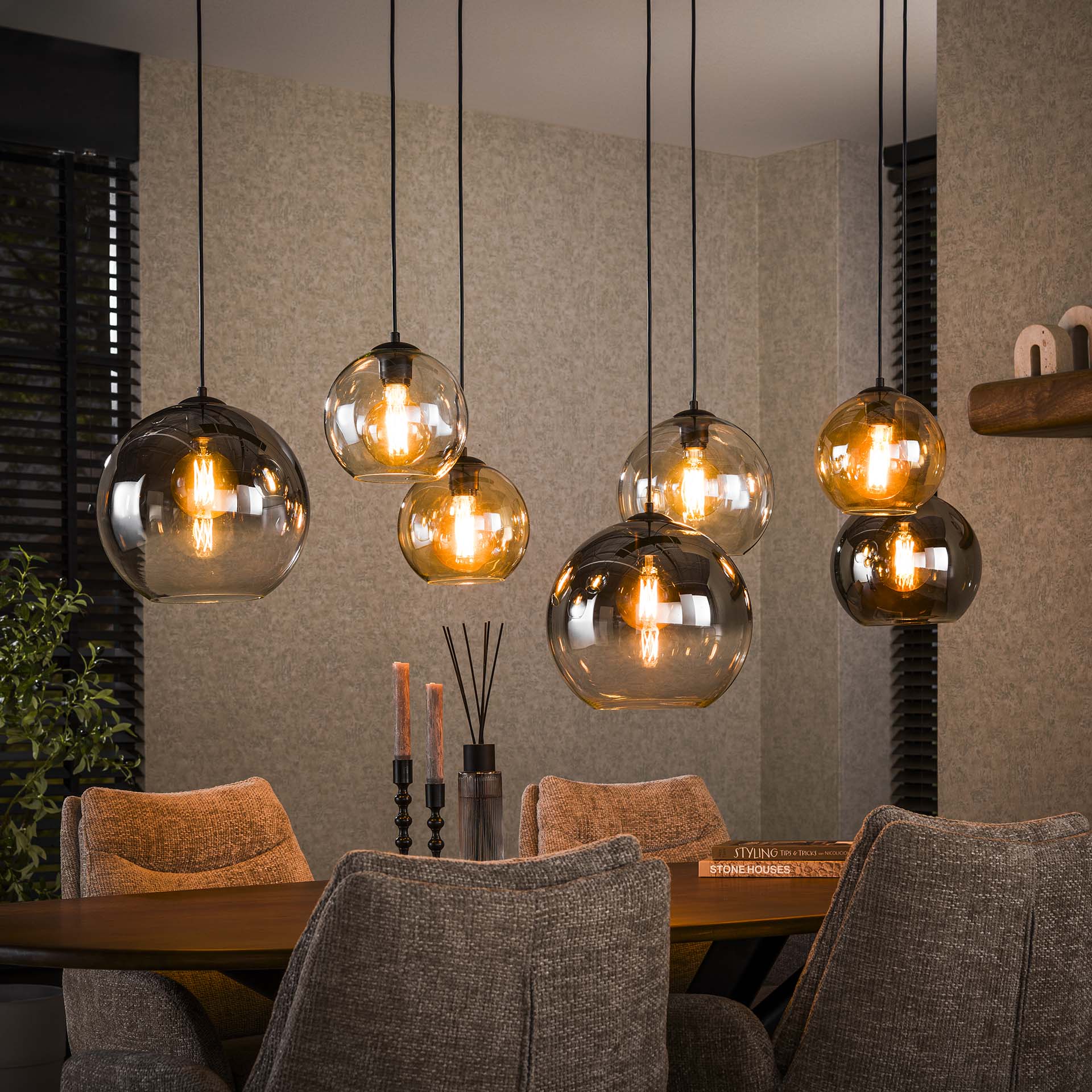 Hanglamp XL set van 7 Mouna Zwart - Industrieelinhuis.nl