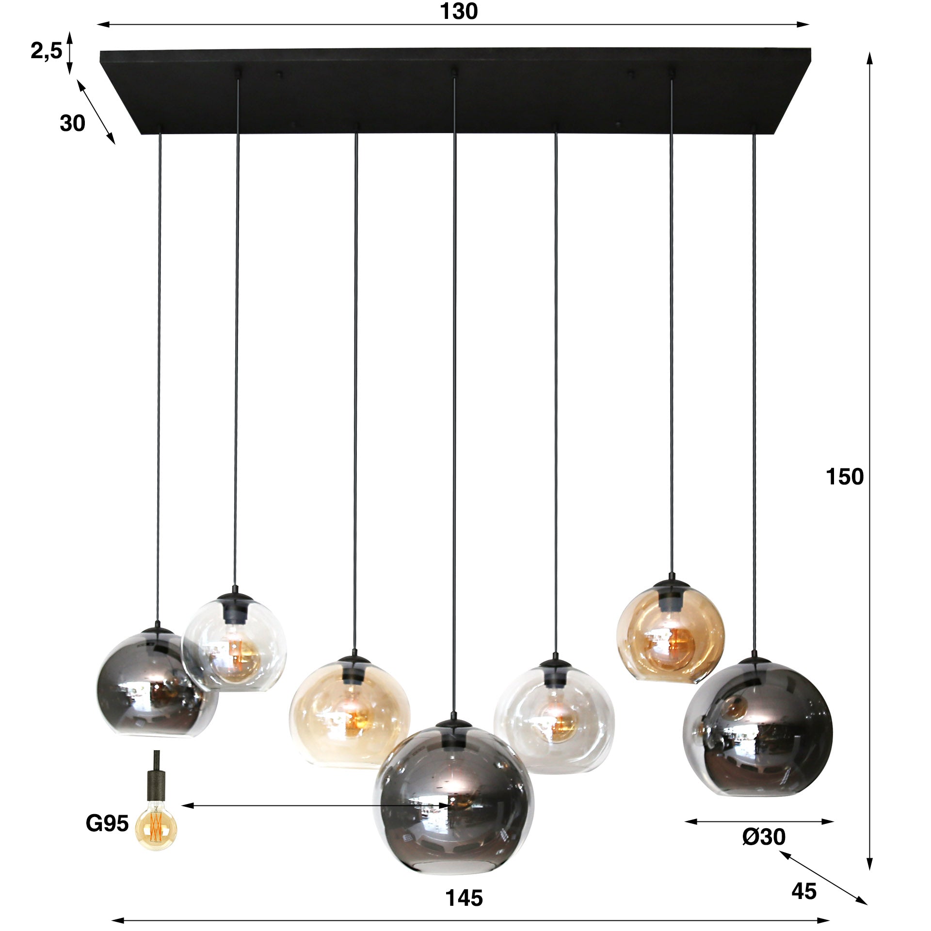Hanglamp XL set van 7 Mouna Zwart - Industrieelinhuis.nl