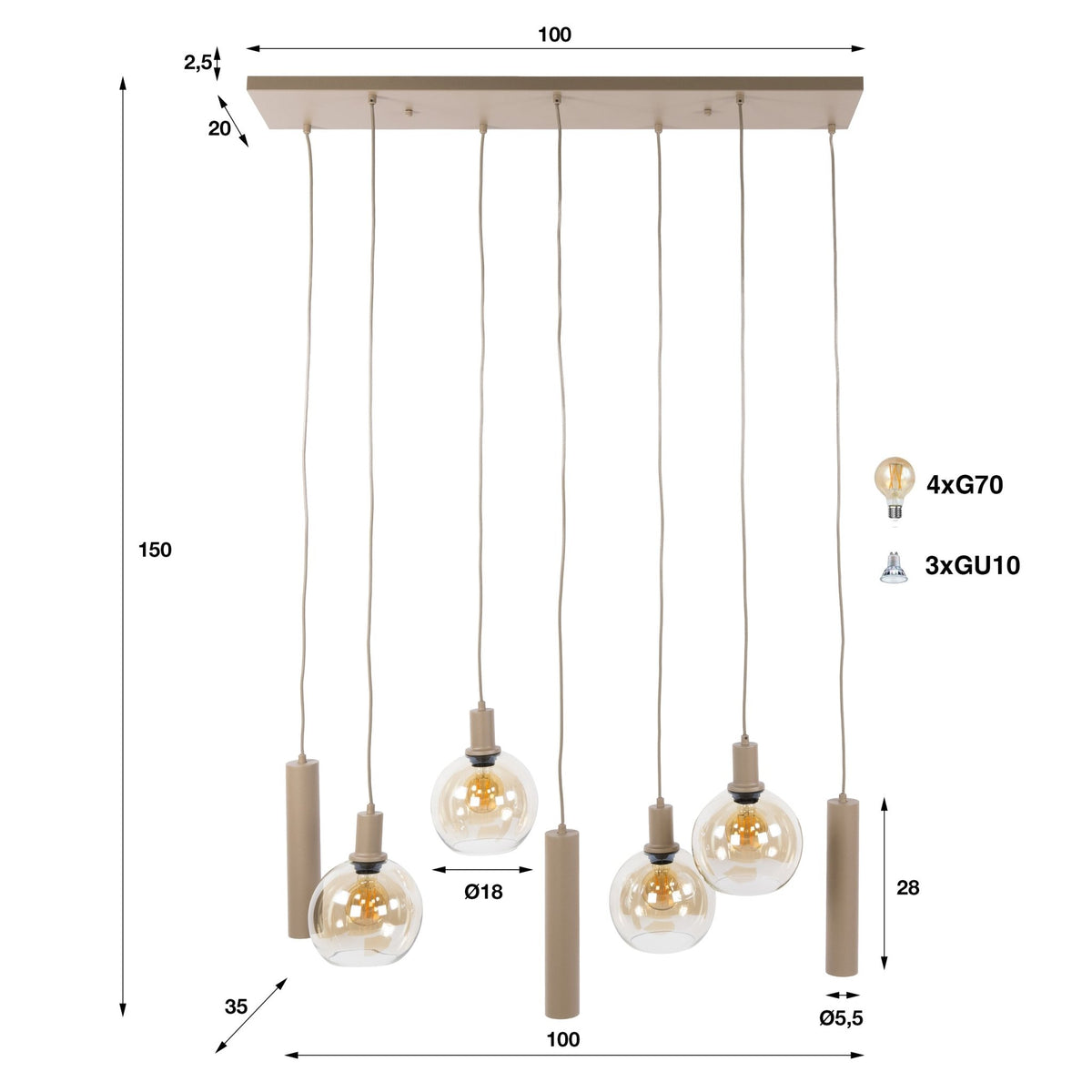 Hanglamp Sfera Tricolore 4+3L