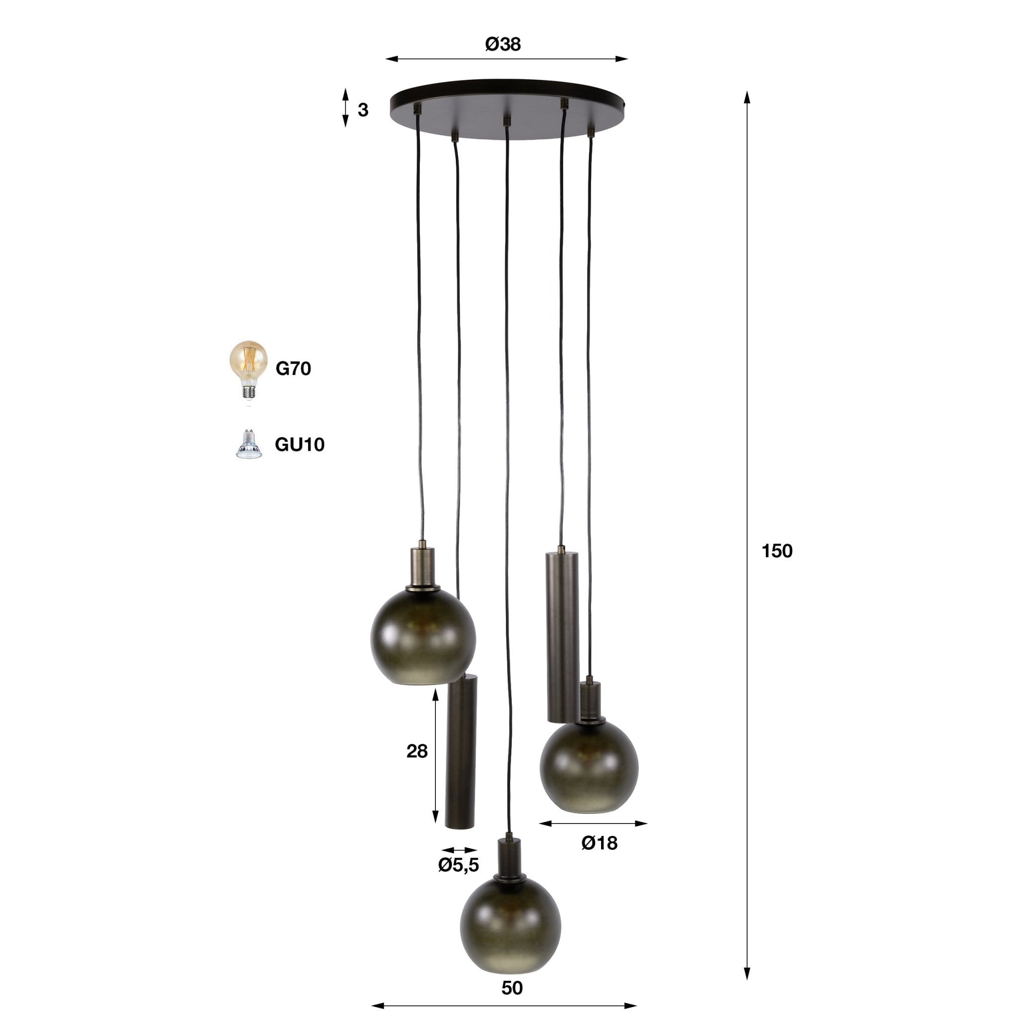 Hanglamp Sfera Tricolore getrapt 5L