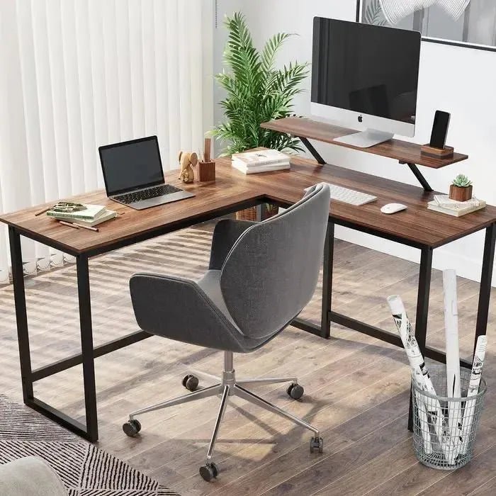 Desk L-vormige computerbureau hoekbureau met 2 planken, ruimtebesparend