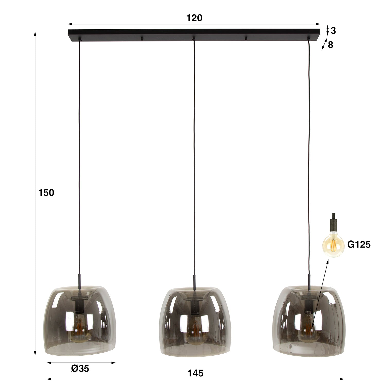 Plafondlamp Liv Glass 3L Smoke Grey - Industrieelinhuis.nl