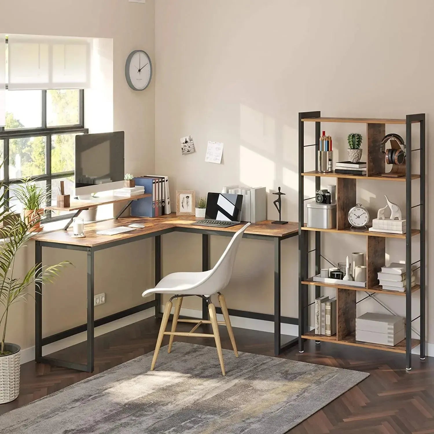 Hoekbureau Industrieel Design | Houtlook en Staal | 140x130x76cm - Industrieelinhuis.nl