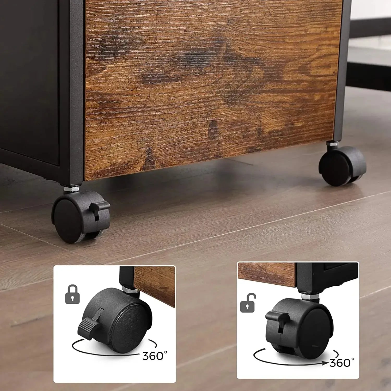 Ladeblok bureau op wieltjes Industrieel Design | Houtlook en Staal | 41x45x66cm - Industrieelinhuis.nl