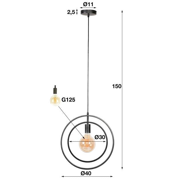 Hanglamp industrieel Twincircles Zwart 1 lichtpunt - Industrieelinhuis.nl