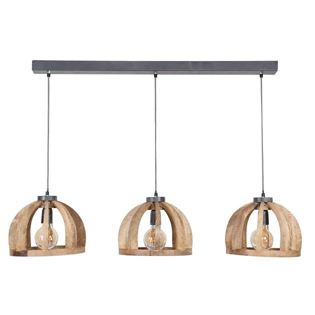 Hanglamp Hout 3 lichtpunten Woodbent Mangohout Ø30 cm - Industrieelinhuis.nl