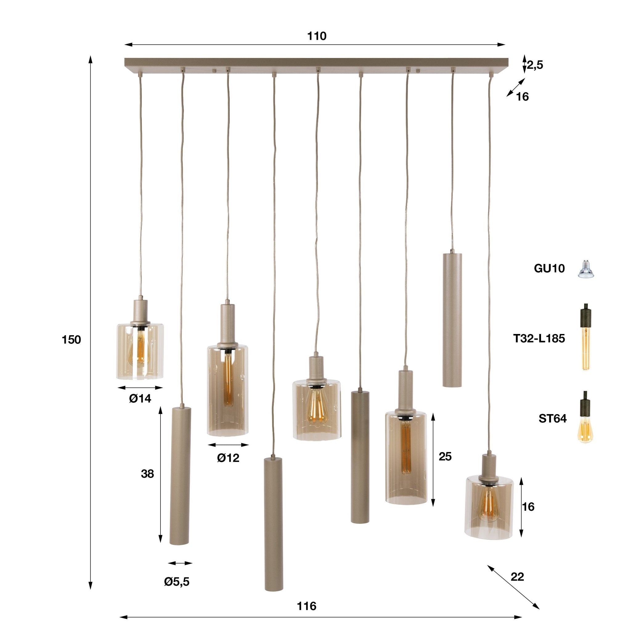 Hanglamp Sepiora 5+4L
