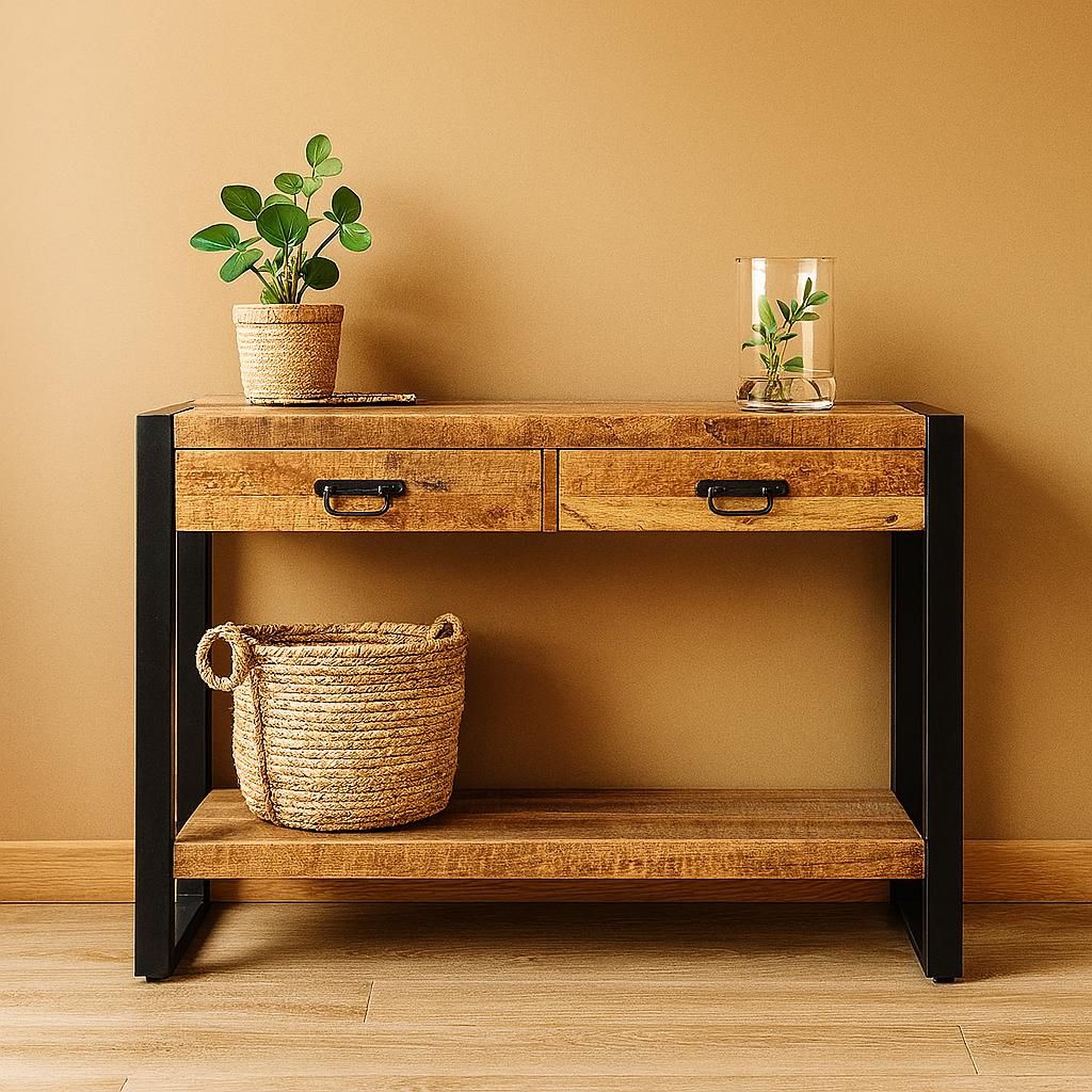 Sidetable met twee lades | 120 x 35 x 76 cm | Mangohout