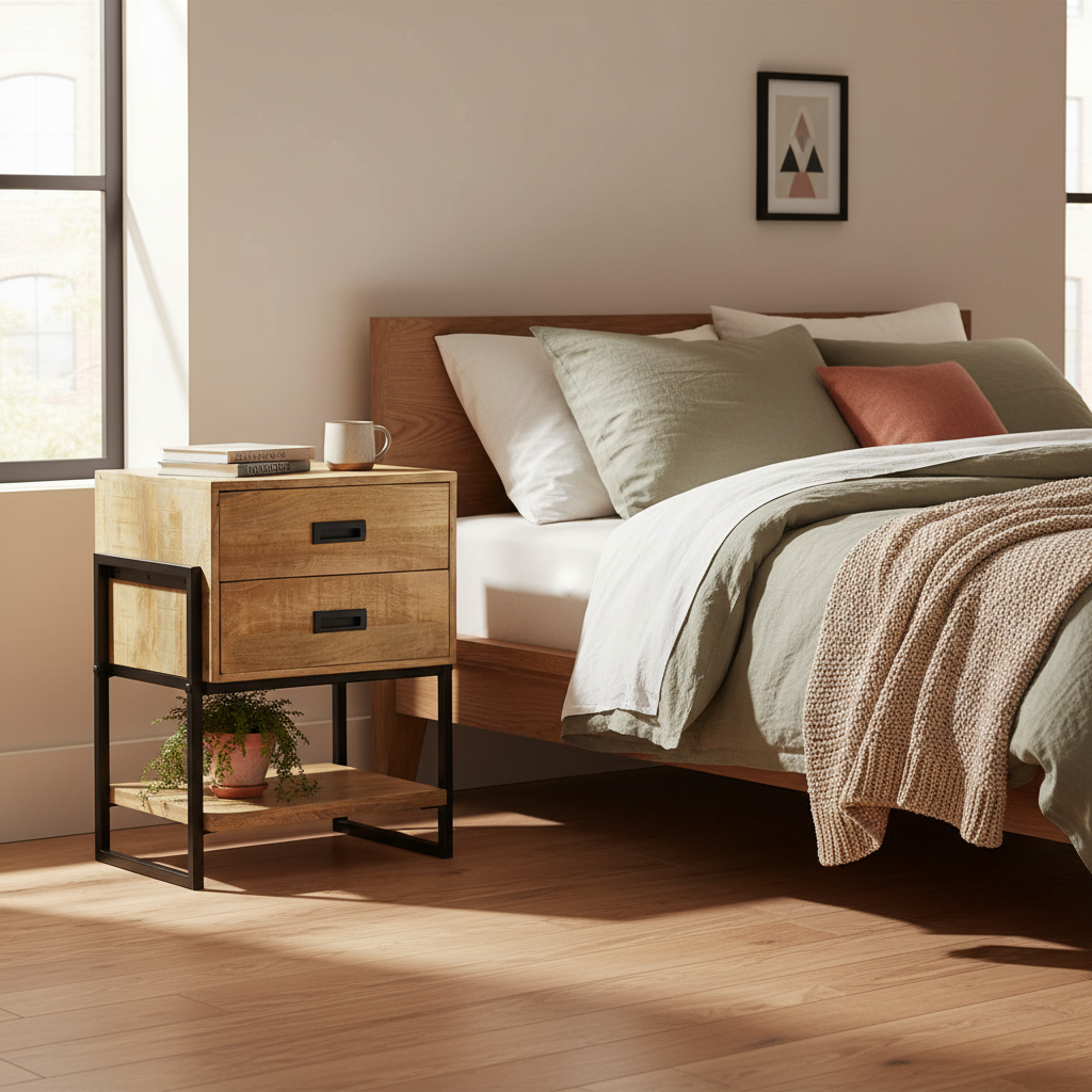 Britt Loft Nachtkastje – Mangohout & Staal | 61 × 48 × 53 cm