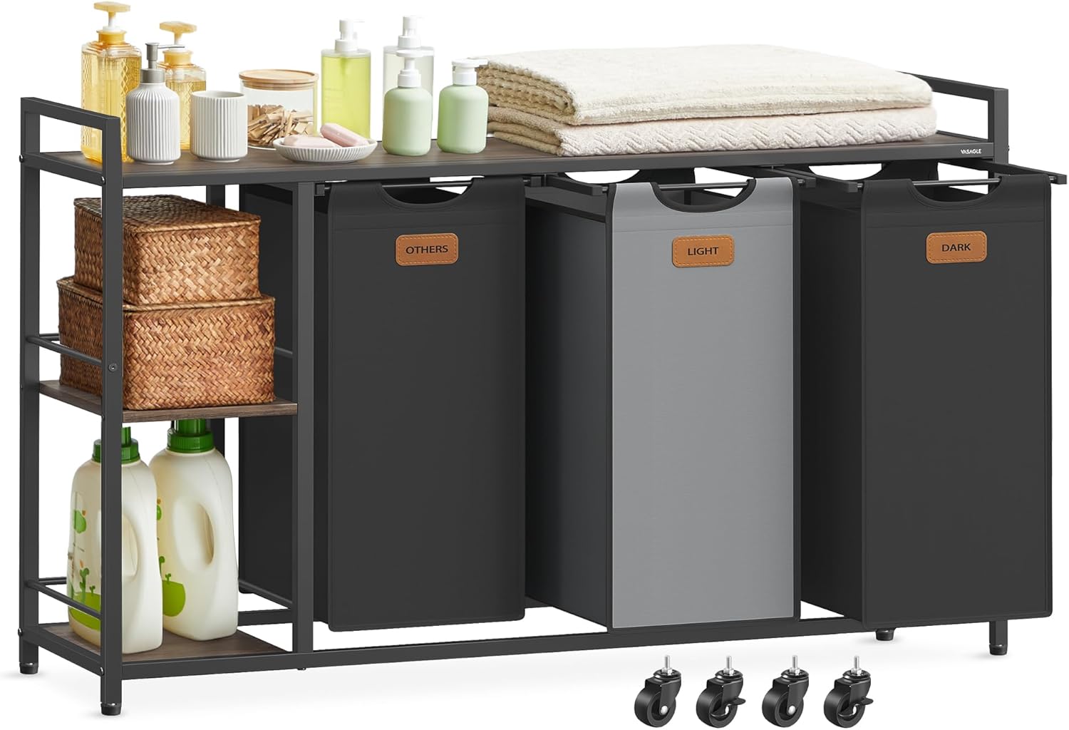 Kastje met schappen en 3-Delige Wasmand - Industrieelinhuis.nl