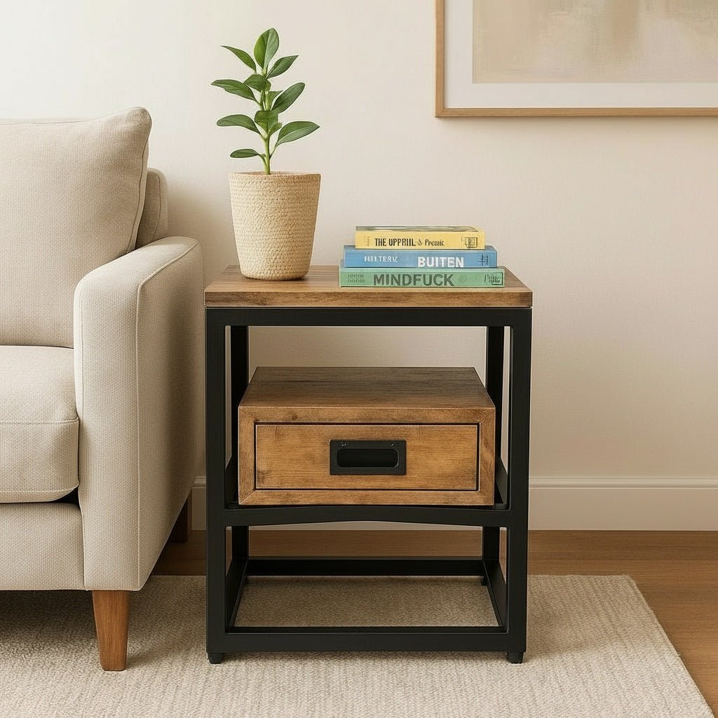 Bijzettafel mangohout | Nachtkastje | 45x35x50