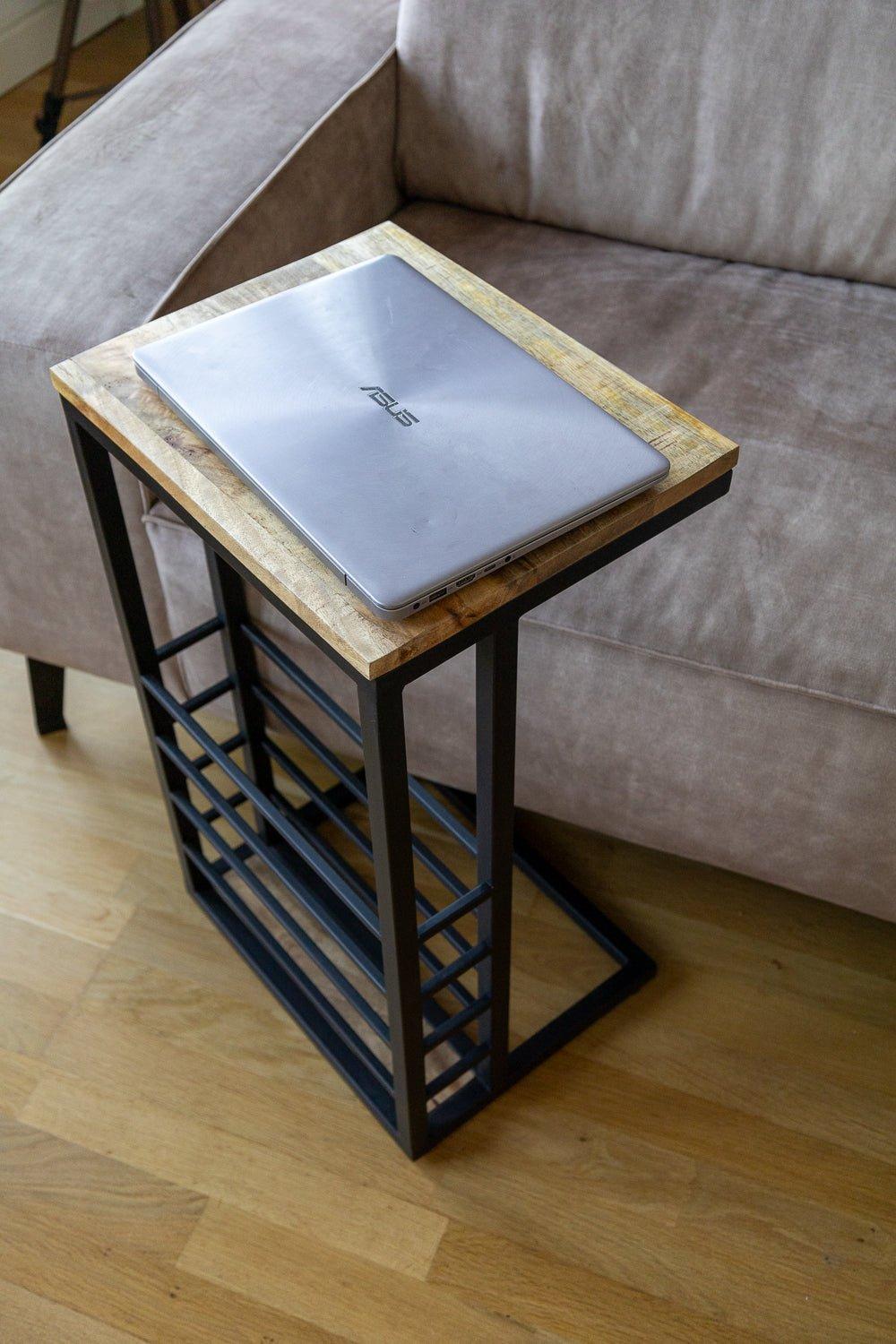 Bijzettafel voor over de bank | Mangohout en Staal | 30x38x65cm