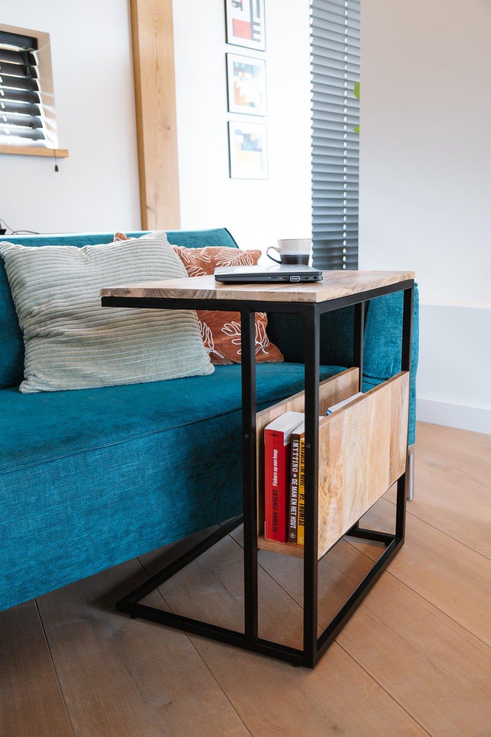 Bijzettafel voor over de bank | Mangohout en Staal | 45x60x69cm